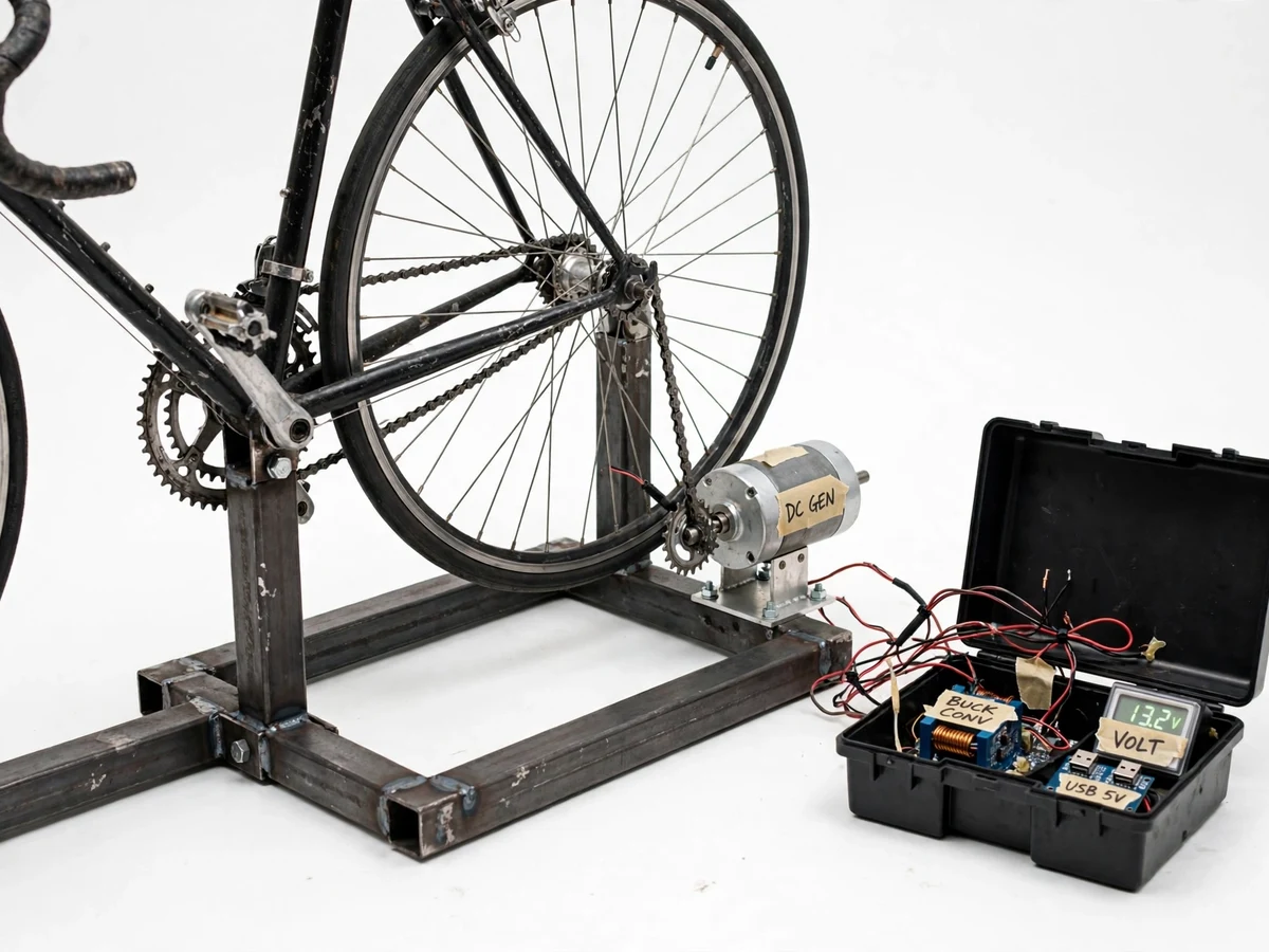Pedal Power Generator using Bicycle with Regulated USB Charging Output — project thumbnail preview