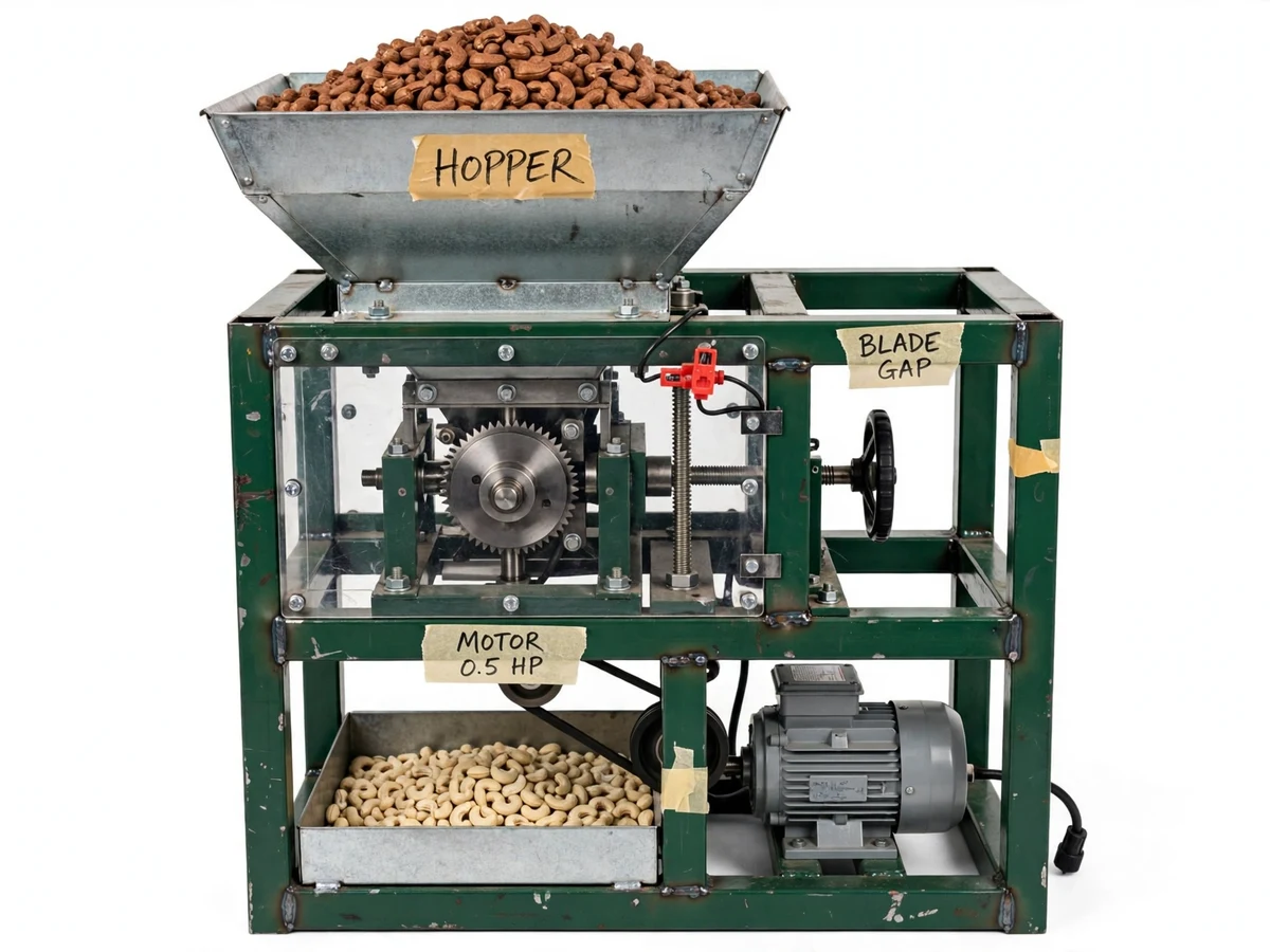 Automatic Cashew Nut Shelling Machine with Adjustable Blade Gap — project thumbnail preview