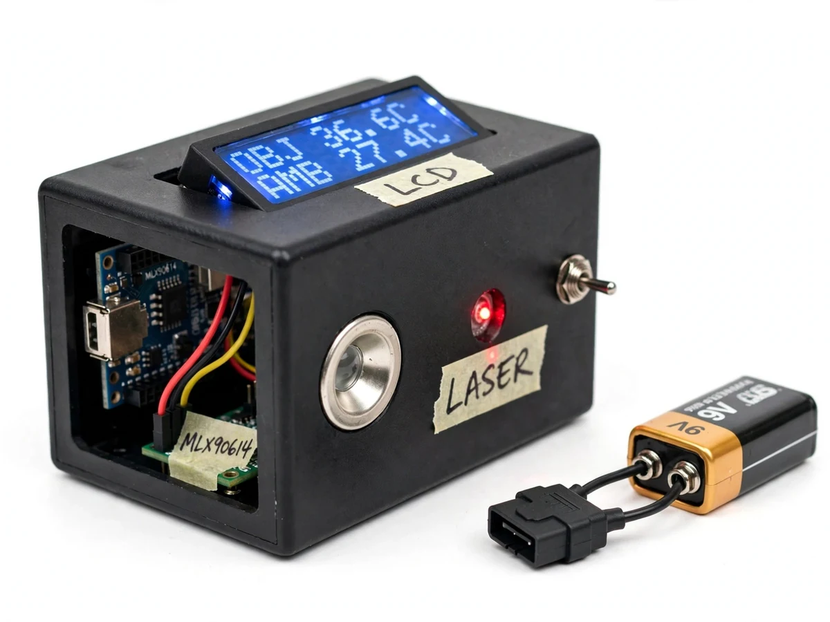 Non-Contact Infrared Thermometer with Laser Pointer using MLX90614 and Arduino — project thumbnail preview