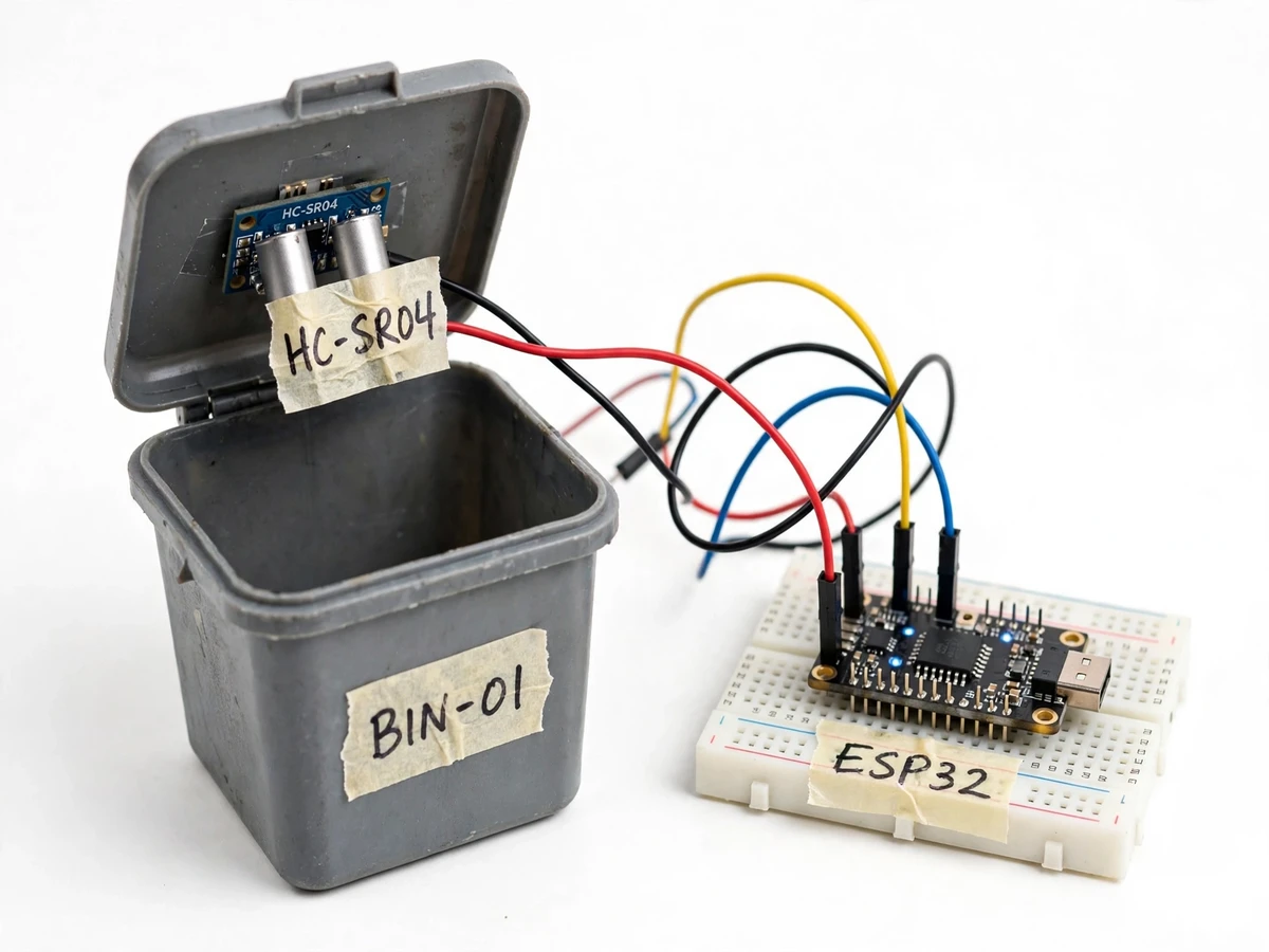 Smart Dustbin with Ultrasonic Fill-Level Sensing, ESP32 Alerts and Route Dashboard — project thumbnail preview