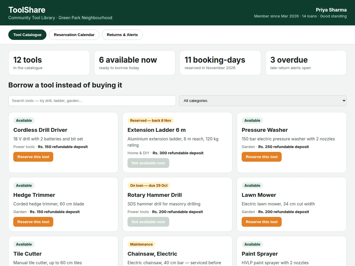 Community Tool Library Lending Web App Project