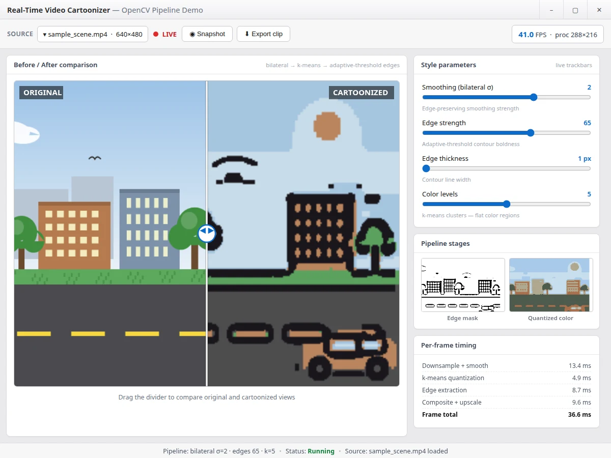 Real-Time Video Cartoonizer using OpenCV - project prototype demo screenshot