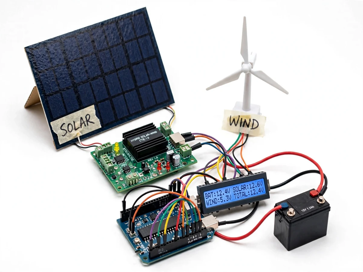 Hybrid Solar-Wind Charging Station for Battery Bank - project prototype demo screenshot