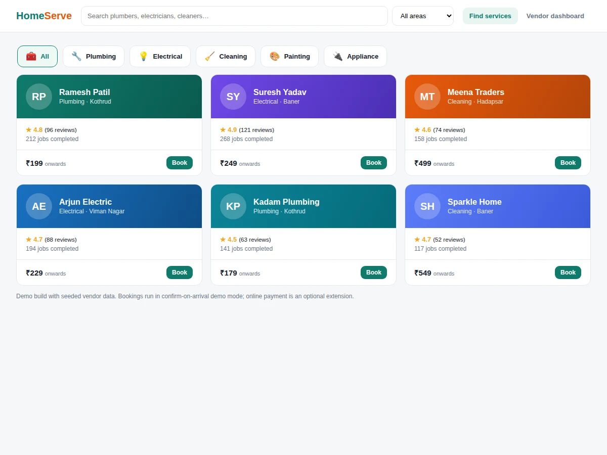 Home Services Booking Marketplace using Django - project prototype demo screenshot