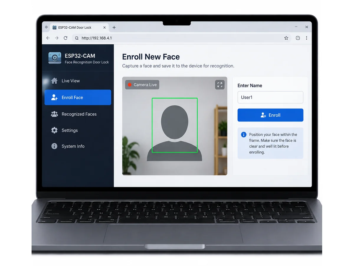Illustrative render of the Face Recognition Door Lock using ESP32-CAM prototype.