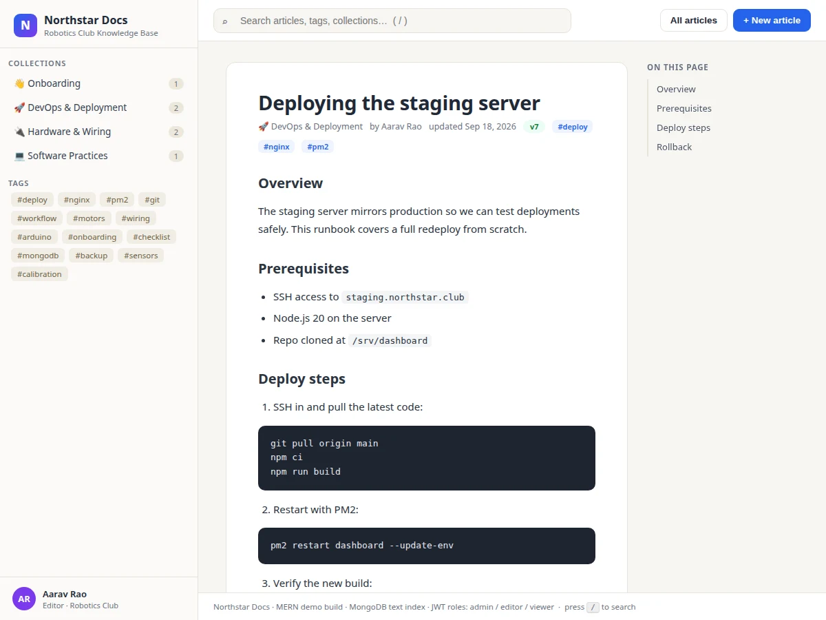 Team Knowledge Base Web App using MERN — project thumbnail preview