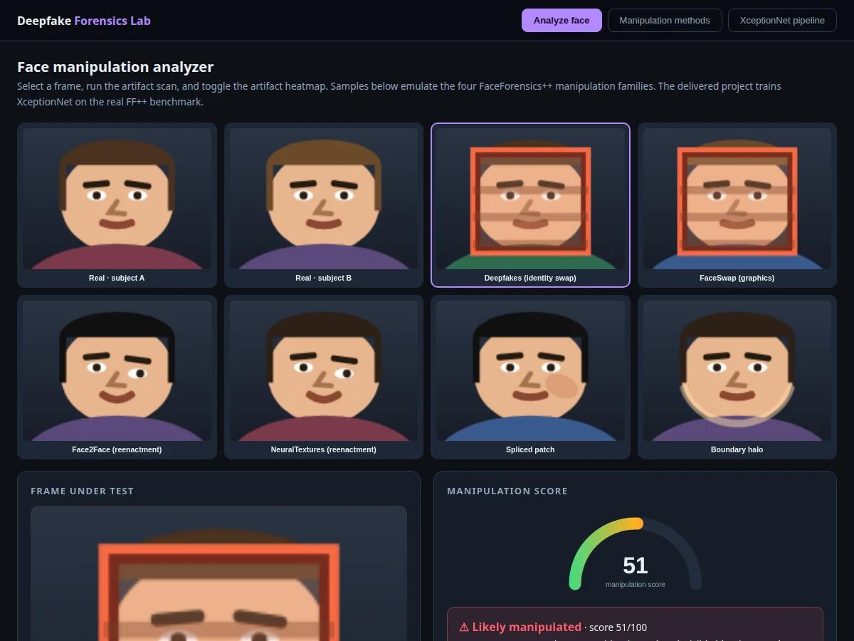 Deepfake Detection using XceptionNet — project thumbnail preview