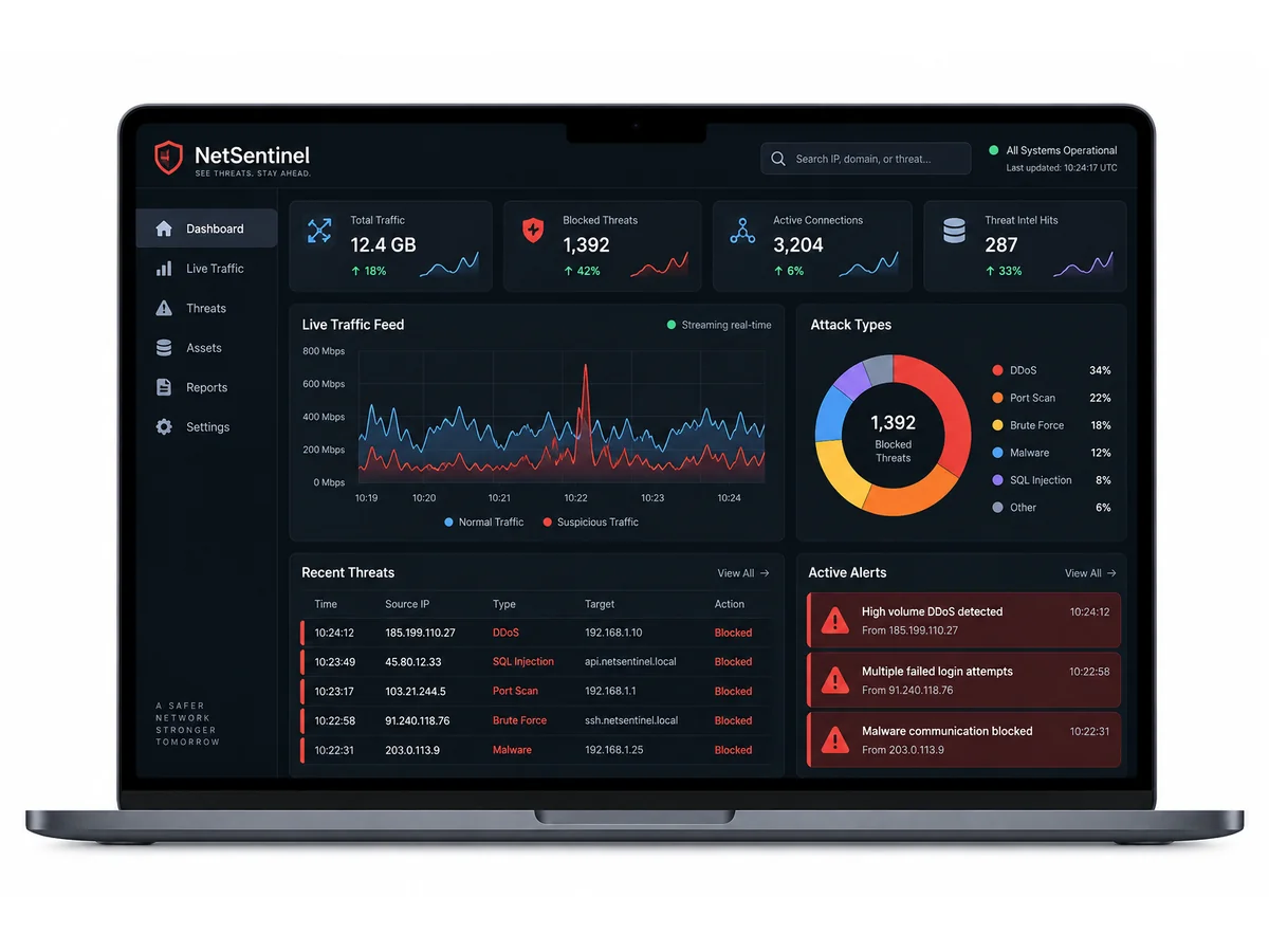 Illustrative mockup of the Network Intrusion Detection System using ML interface.