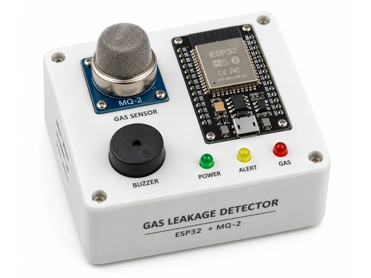 Illustrative render of the LPG Gas Leakage Detector with Telegram Alert prototype.