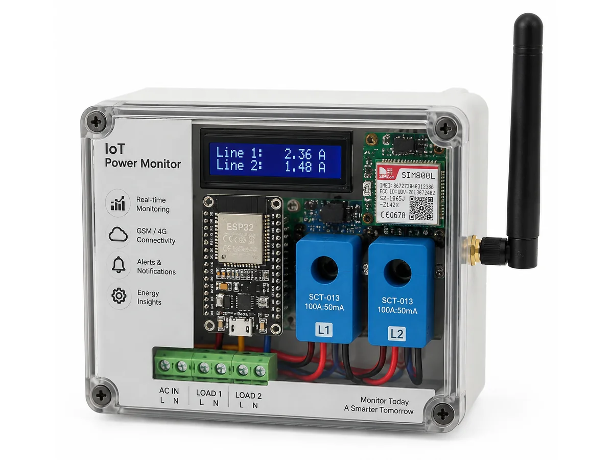 Illustrative render of the GSM Based Power Theft Detection System prototype.