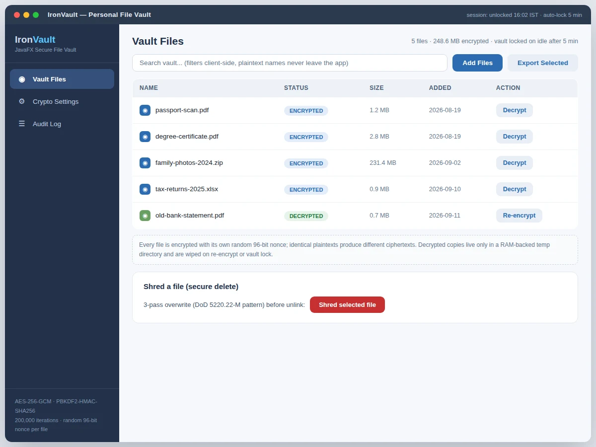 Secure File Vault Desktop App using JavaFX — project thumbnail preview