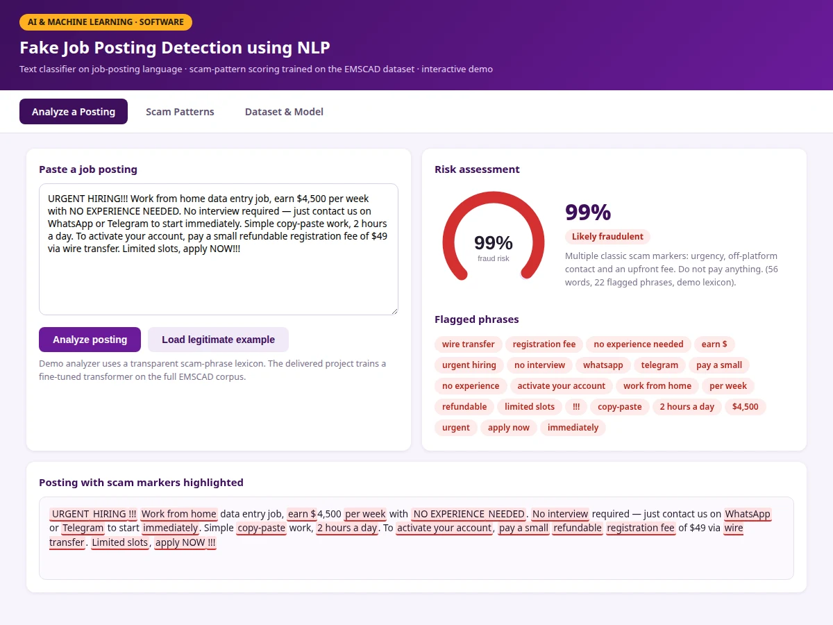 Fake Job Posting Detection using NLP — project thumbnail preview