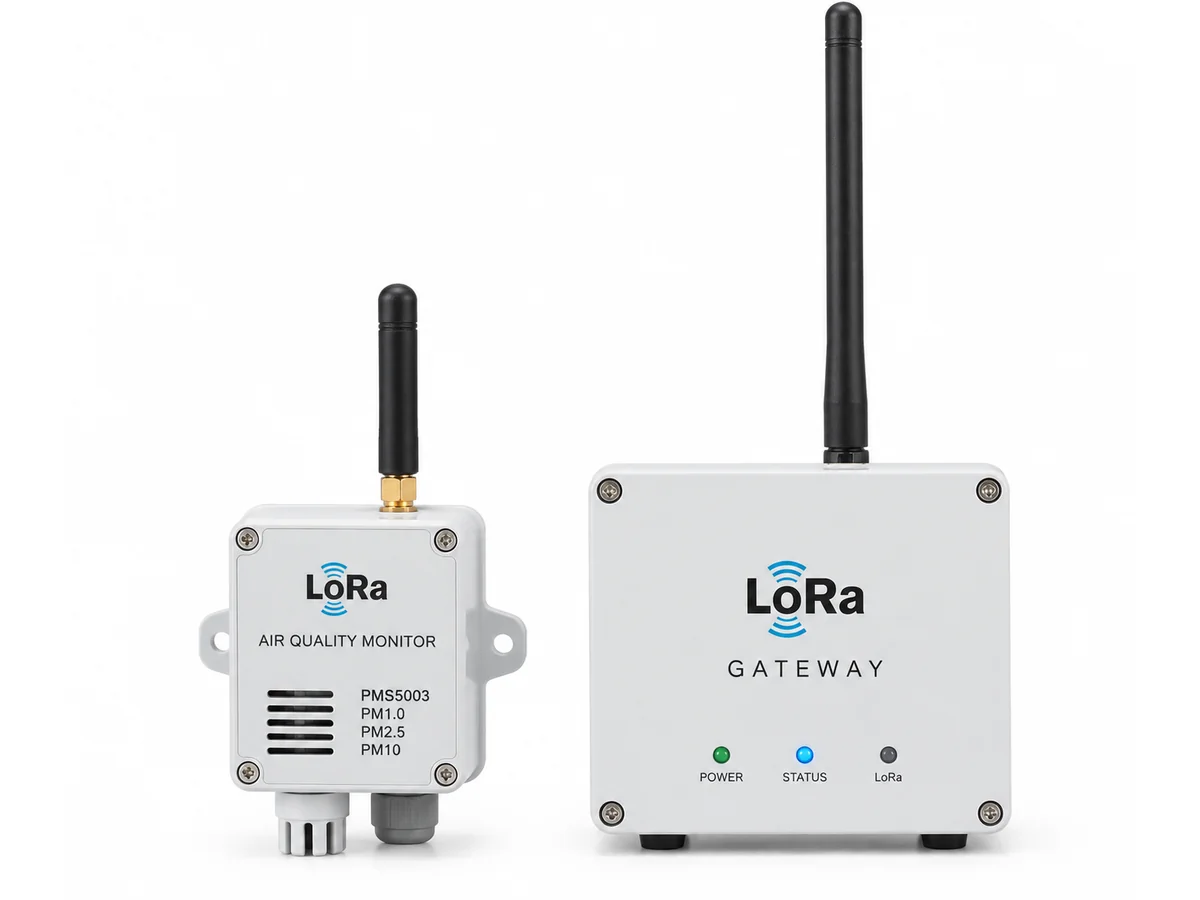 Illustrative render of the LoRa-Based Long-Range Air Quality Monitor prototype.