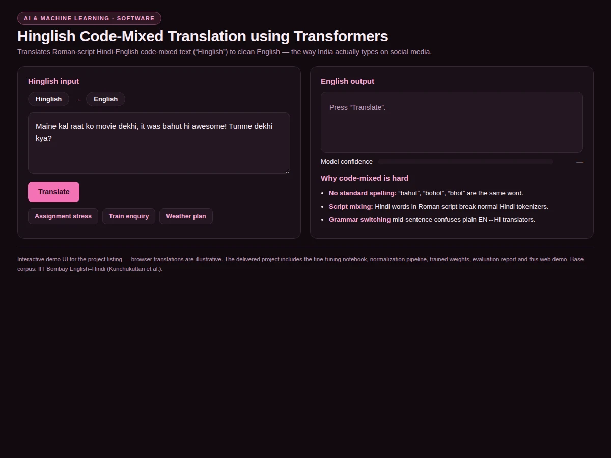 Hinglish Code-Mixed Translation using Transformers — project thumbnail preview