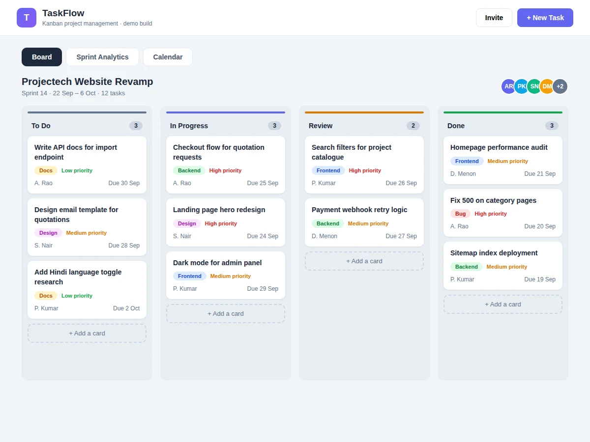 Project Management Kanban Board Web App — project thumbnail preview