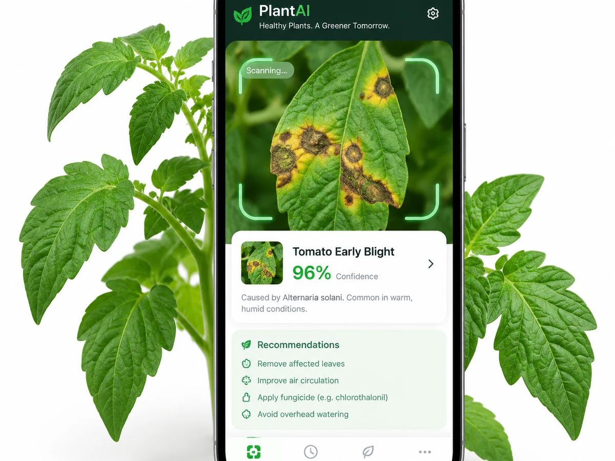 Illustrative mockup of the Plant Leaf Disease Detection using CNN app.