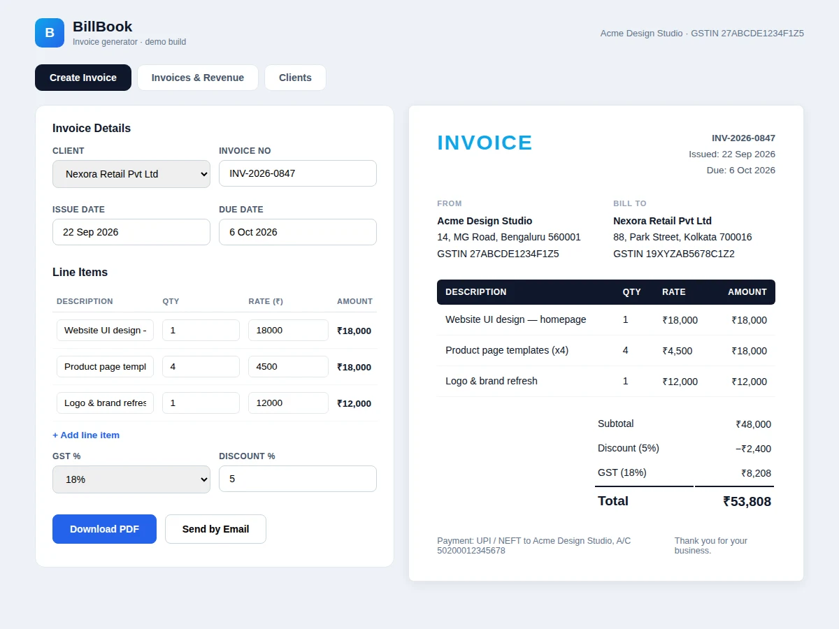 Invoice Generator Web App with PDF Export — project thumbnail preview