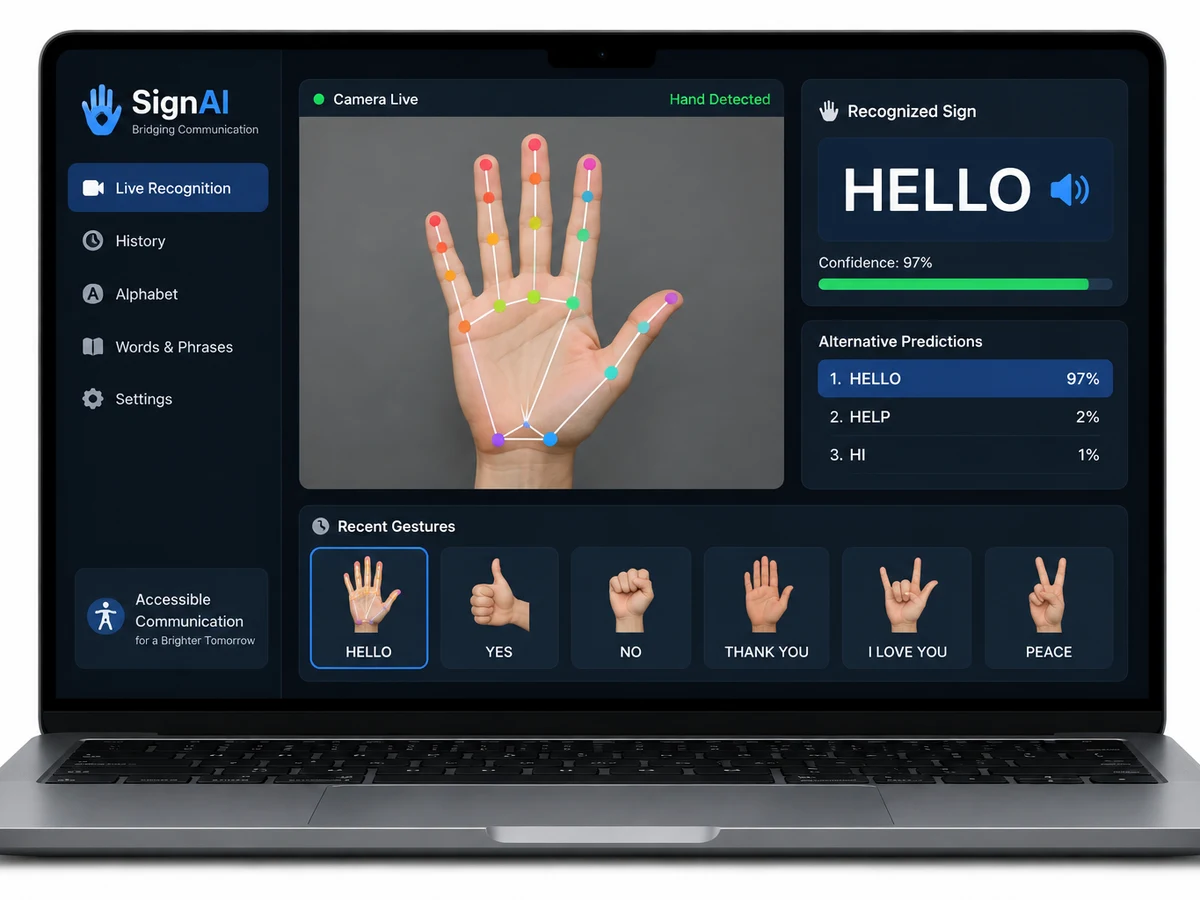Illustrative mockup of the Real-Time Sign Language Recognition system.