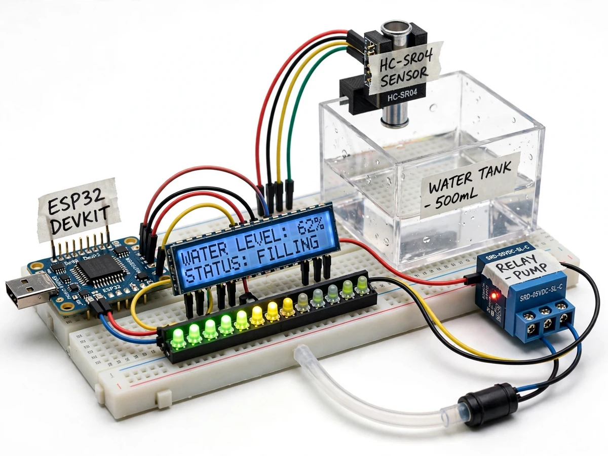 IoT Water Tank Overflow Controller with Level Display — project thumbnail preview