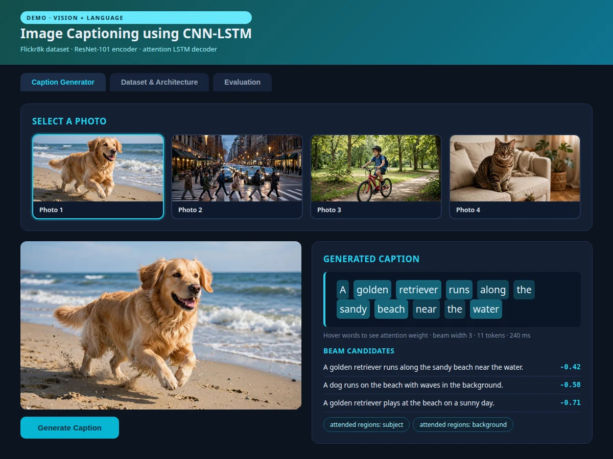 Image Captioning using CNN-LSTM (Flickr8k) — project thumbnail preview