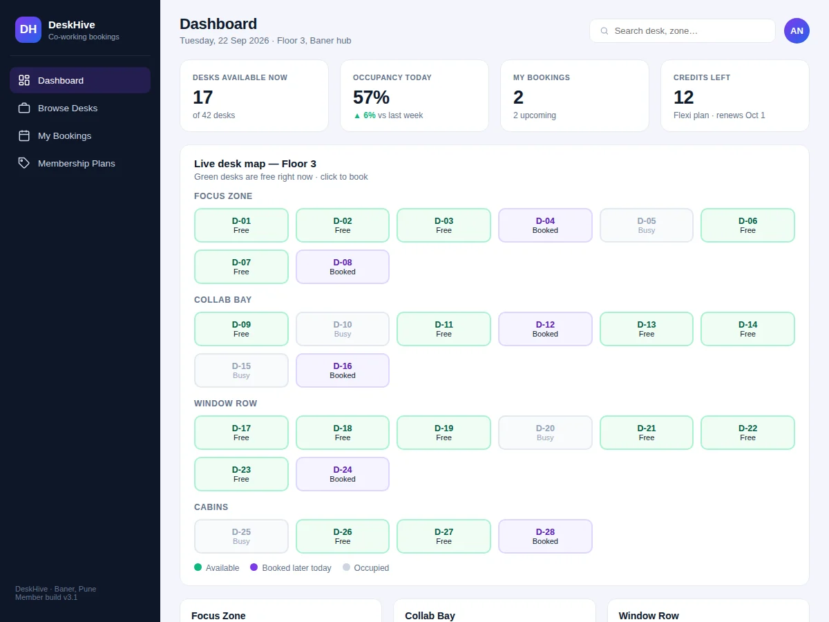Co-working Space Desk Booking System — project thumbnail preview
