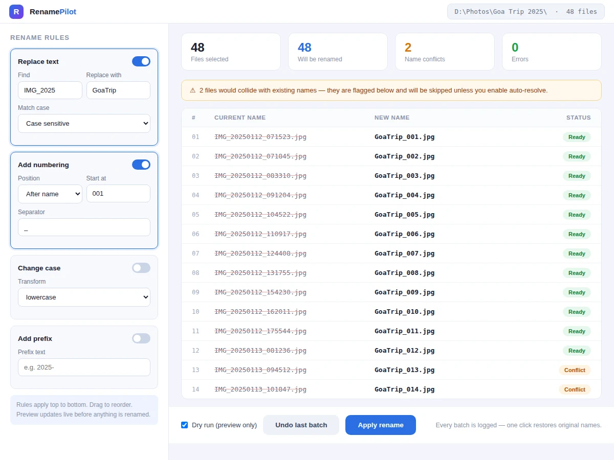 Bulk File Renamer Desktop Utility — project thumbnail preview