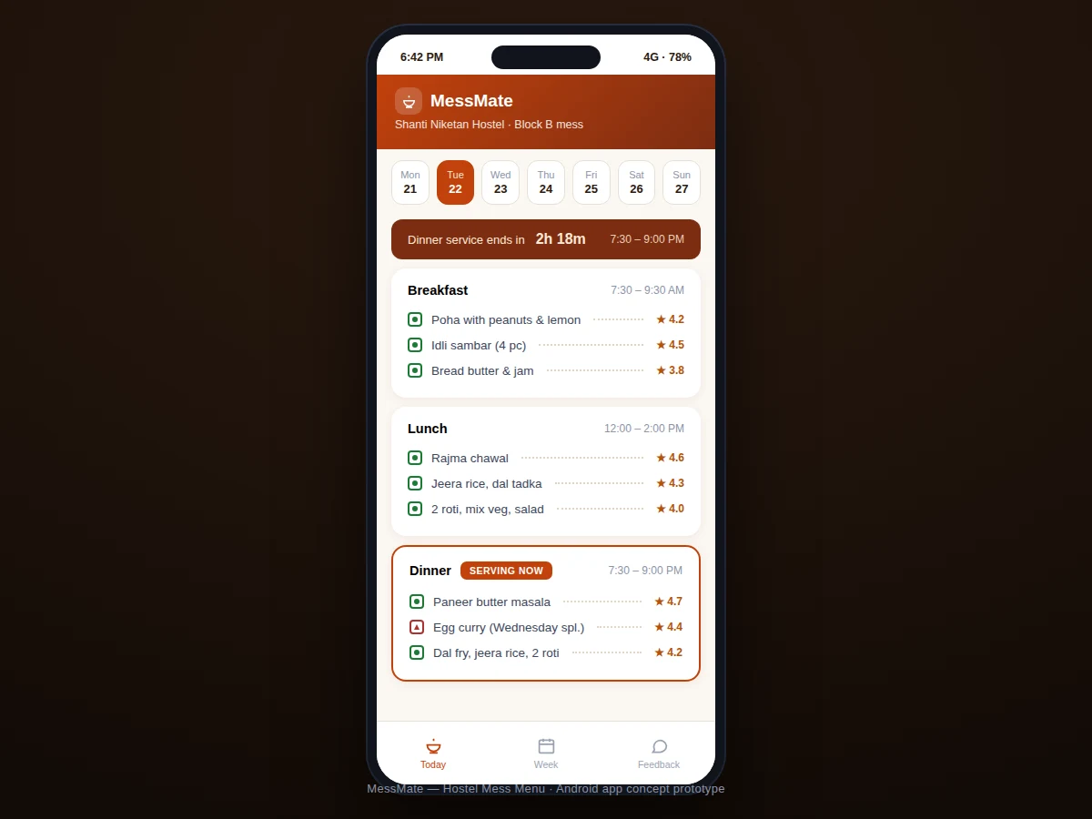 Hostel Mess Menu Android App — project thumbnail preview