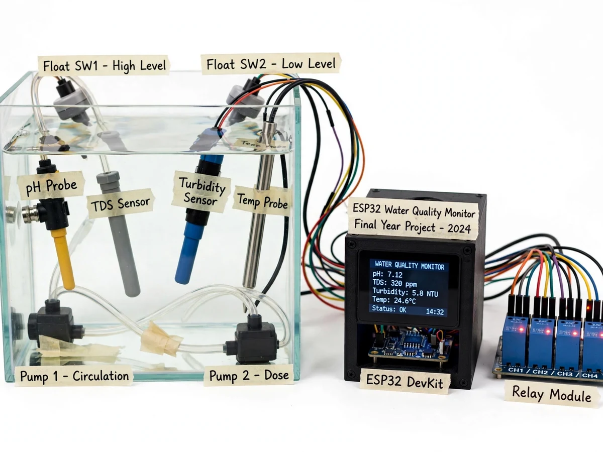 IoT Aquarium Water Quality Monitor with Auto Water Change — project thumbnail preview