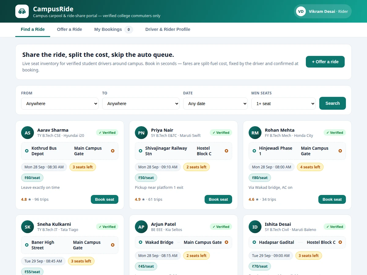 Campus Carpool and Ride-Share Portal — project thumbnail preview