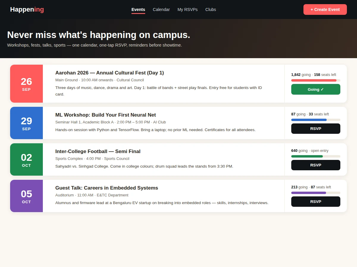 Campus Event Calendar with RSVP — project thumbnail preview