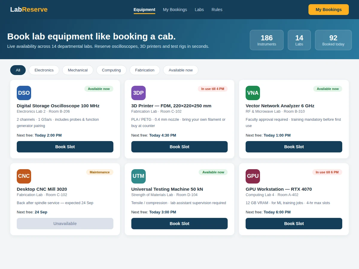 Lab Equipment Booking System — project thumbnail preview