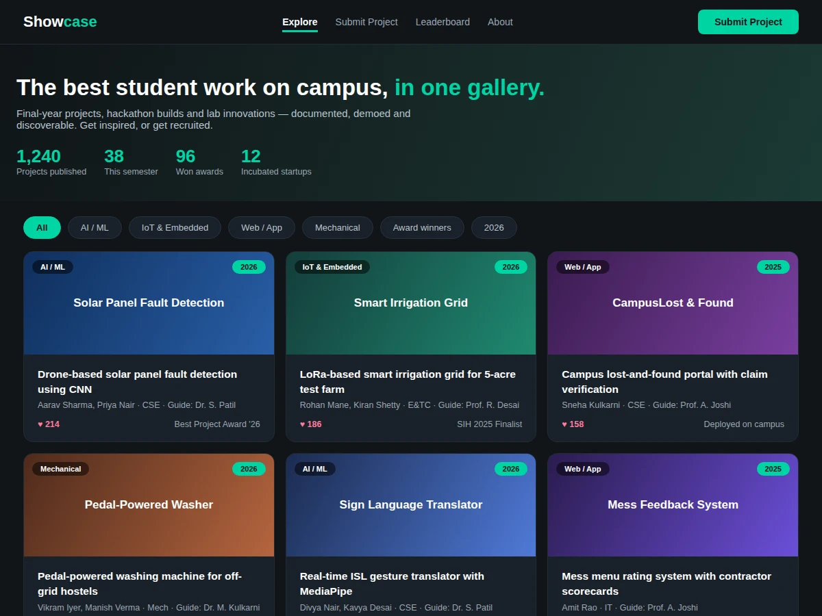 Student Project Showcase Gallery — project thumbnail preview