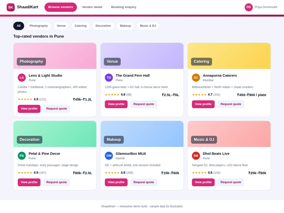 Wedding Vendor Marketplace and Booking Platform — project thumbnail preview