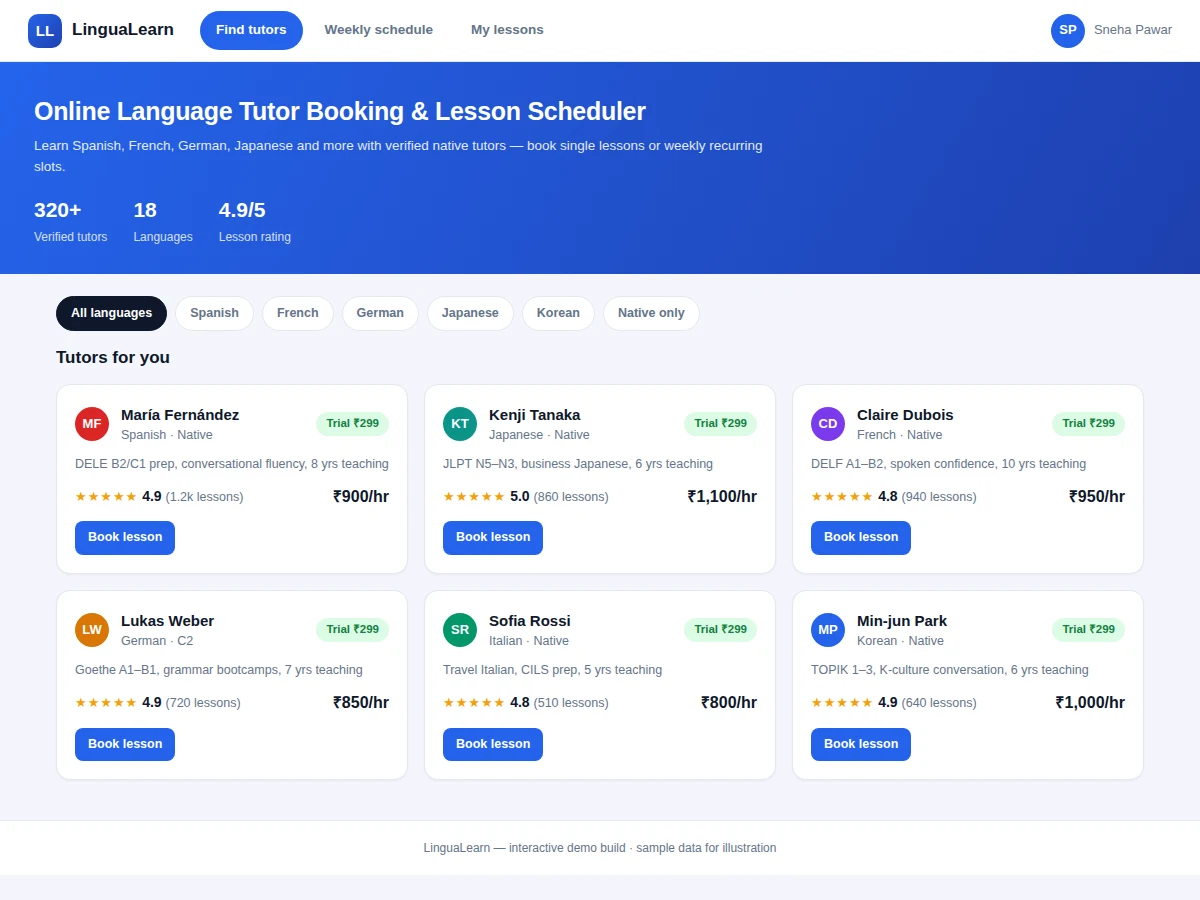 Online Language Tutor Booking and Lesson Scheduler — project thumbnail preview
