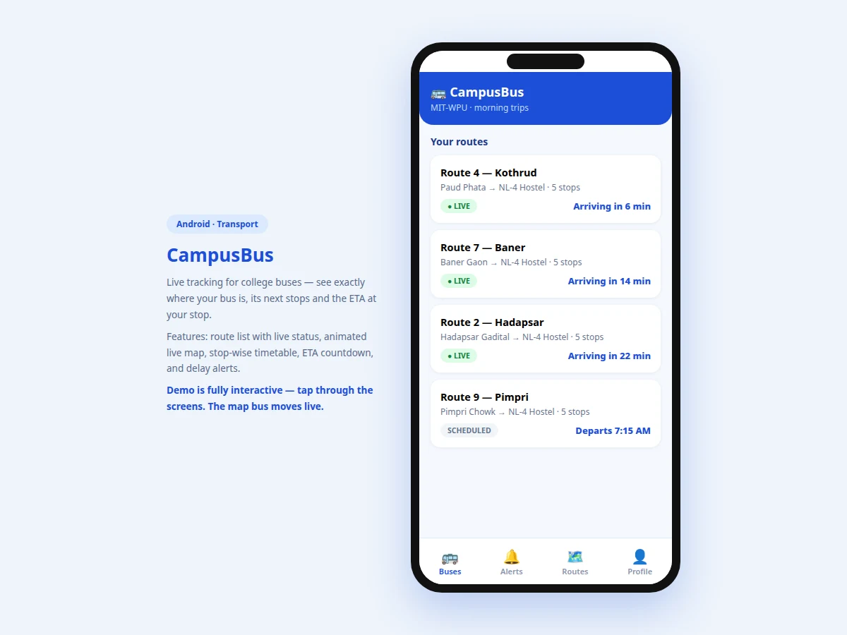 College Bus Tracker Android App — project thumbnail preview