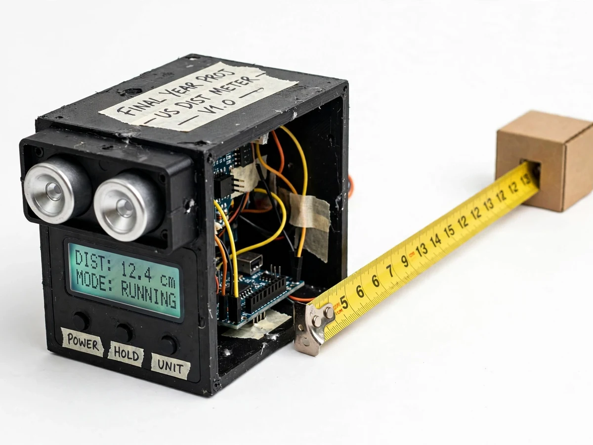 Ultrasonic Distance Meter with LCD Display — project thumbnail preview