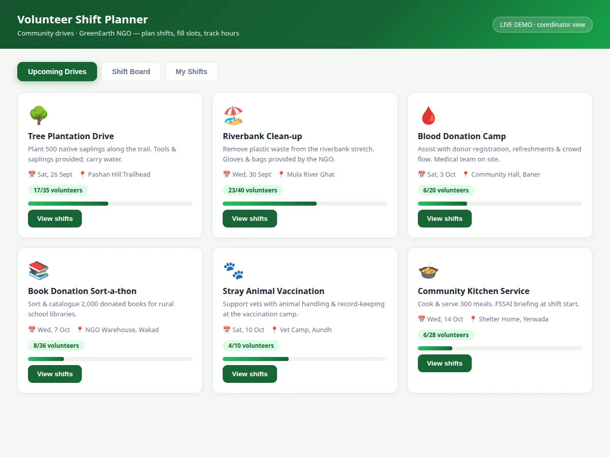 Volunteer Shift Planner for Community Drives — project thumbnail preview