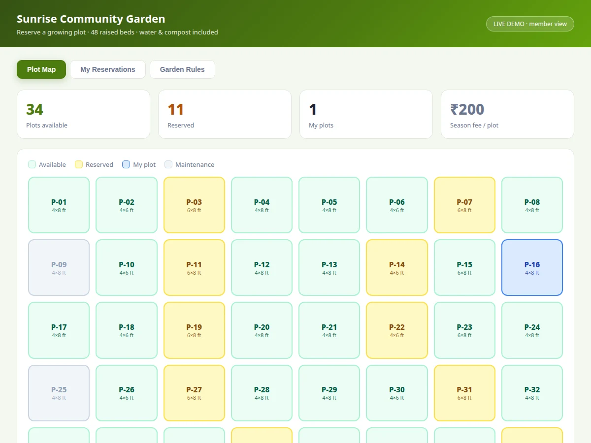 Community Garden Plot Reservation System — project thumbnail preview