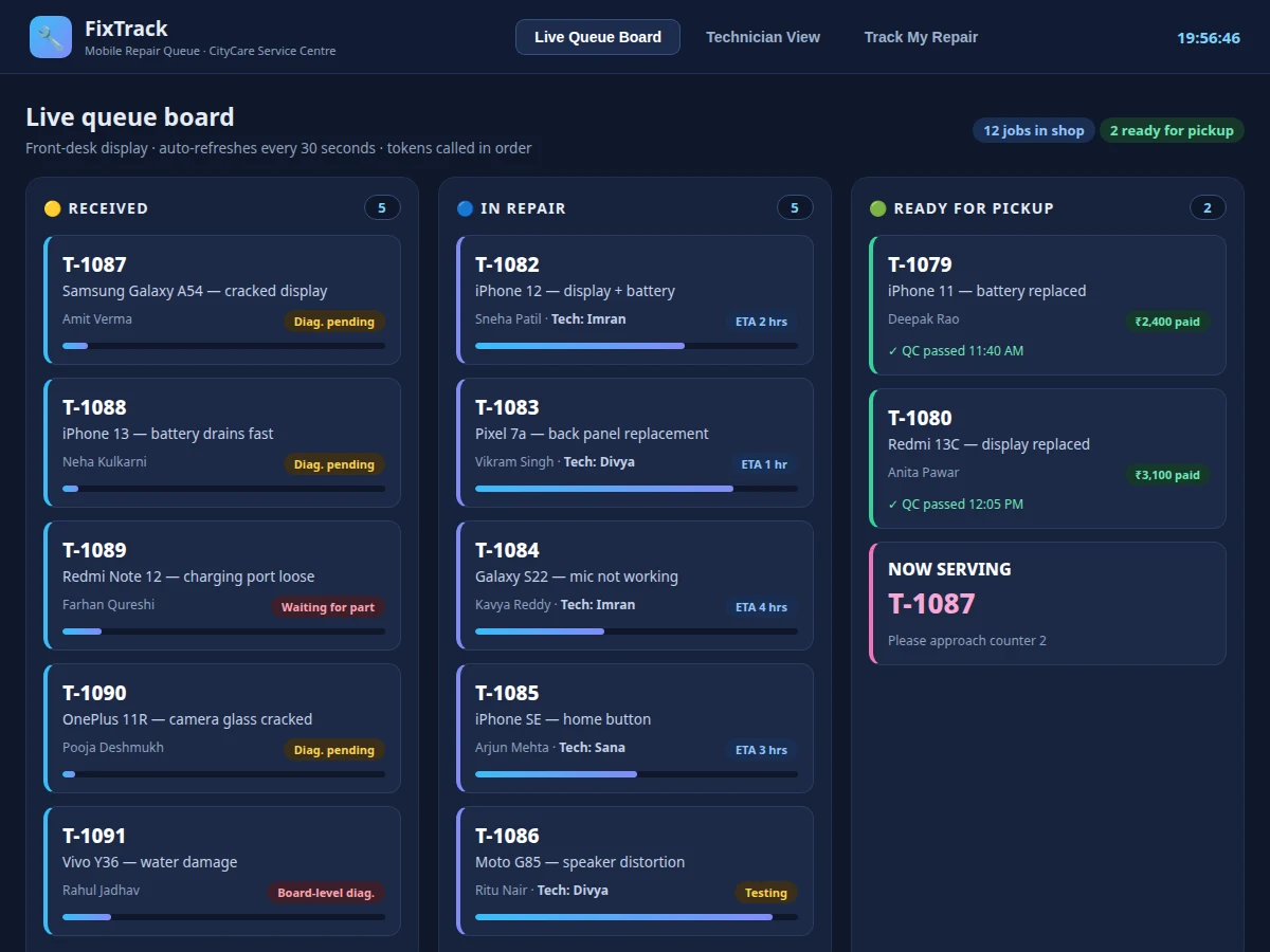 Mobile Repair Queue Status Board — project thumbnail preview