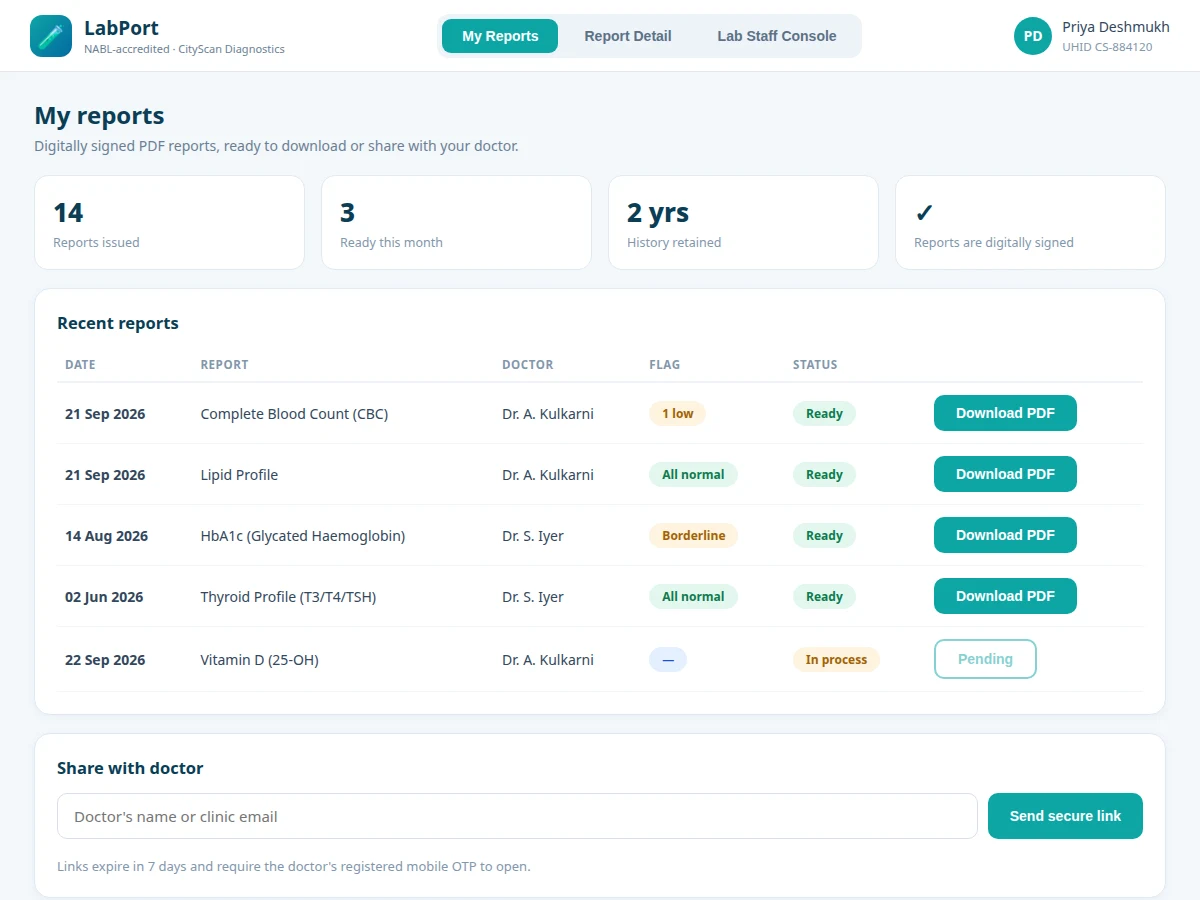 Diagnostic Lab Report Download Portal — project thumbnail preview