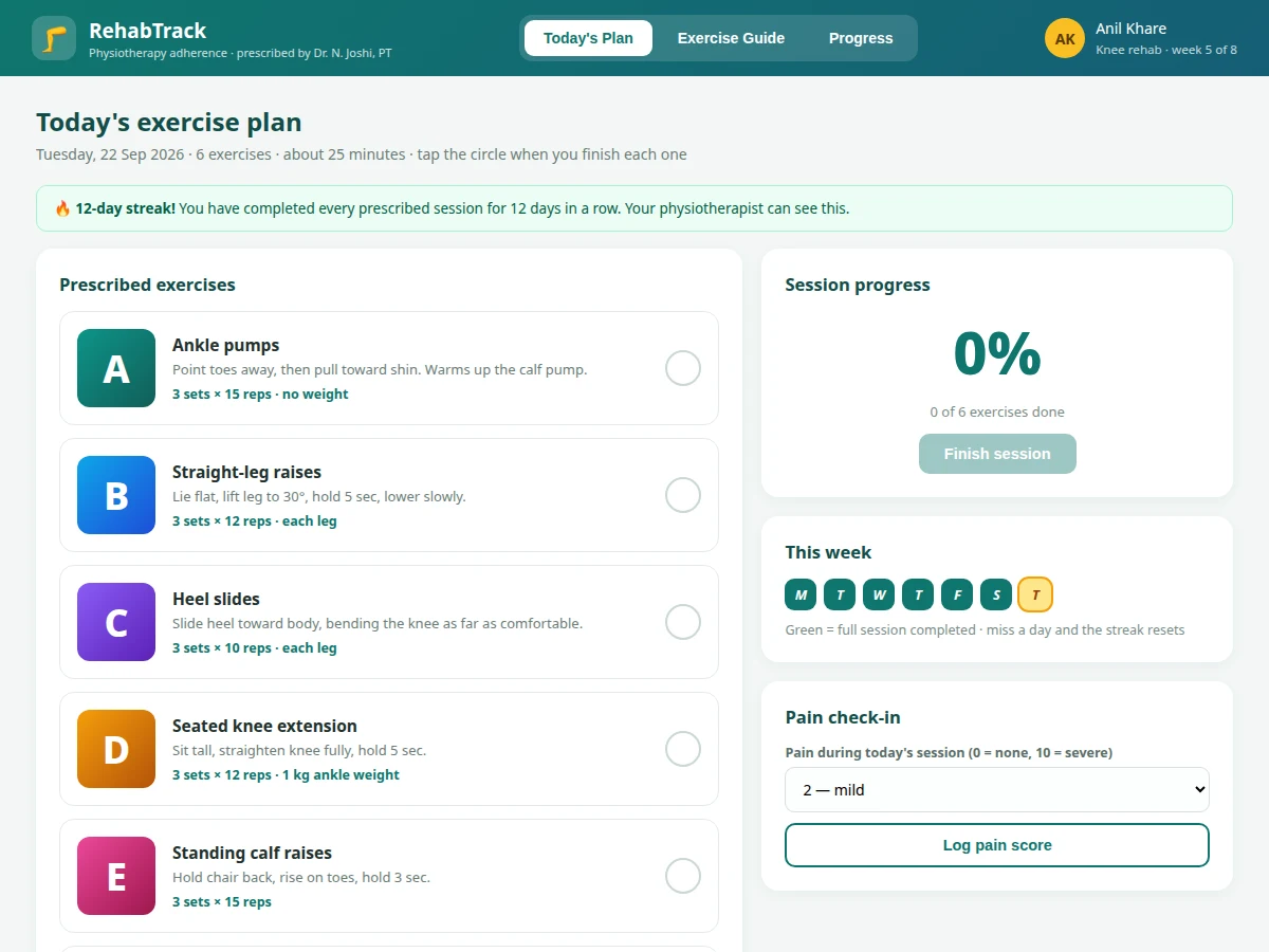 Physiotherapy Exercise Adherence Tracker — project thumbnail preview
