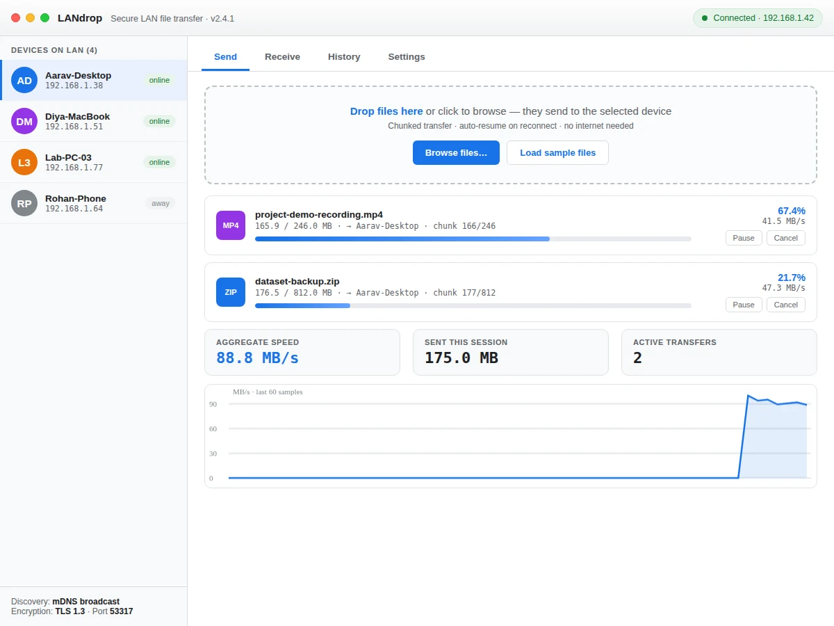 LAN File Transfer Desktop App with Drag-and-Drop Sharing — project thumbnail preview