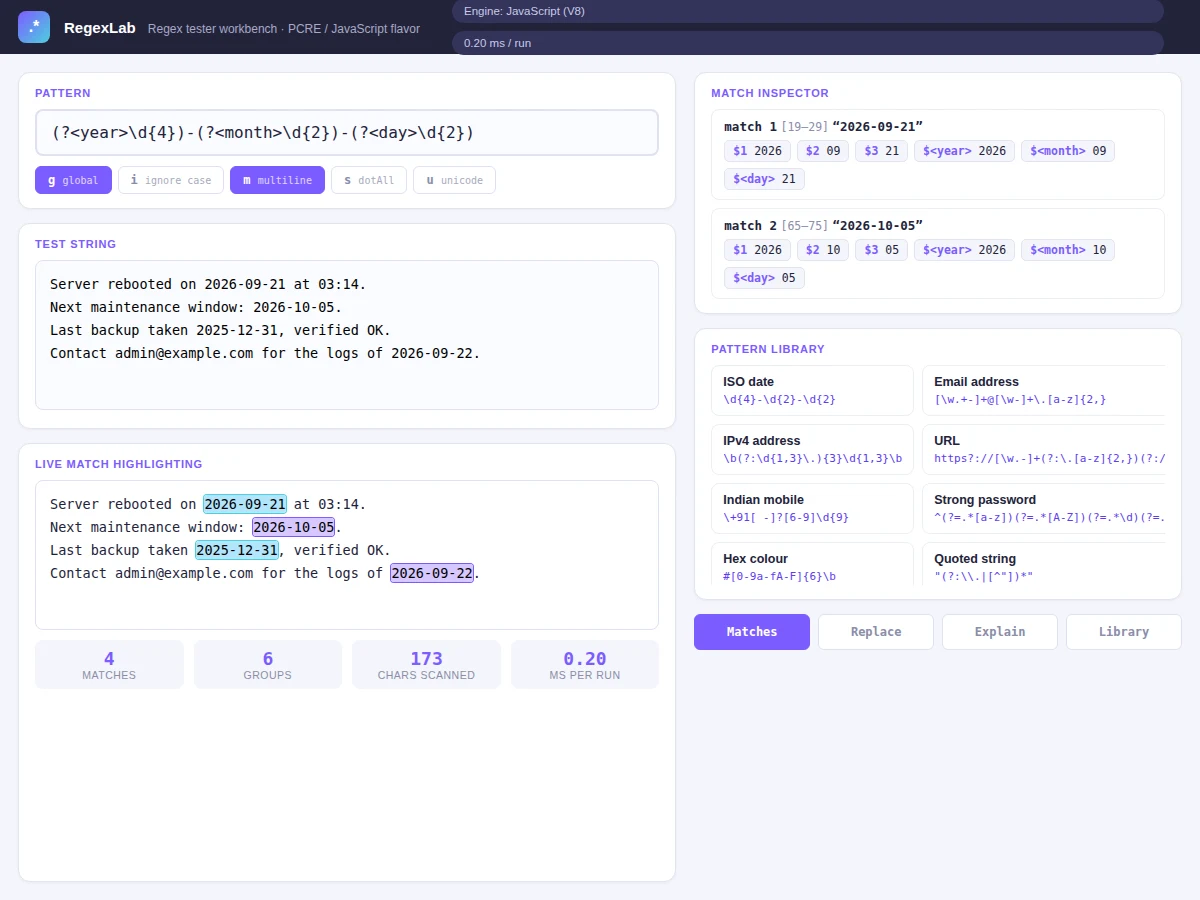 Regex Tester Workbench with Live Match Highlighting — project thumbnail preview