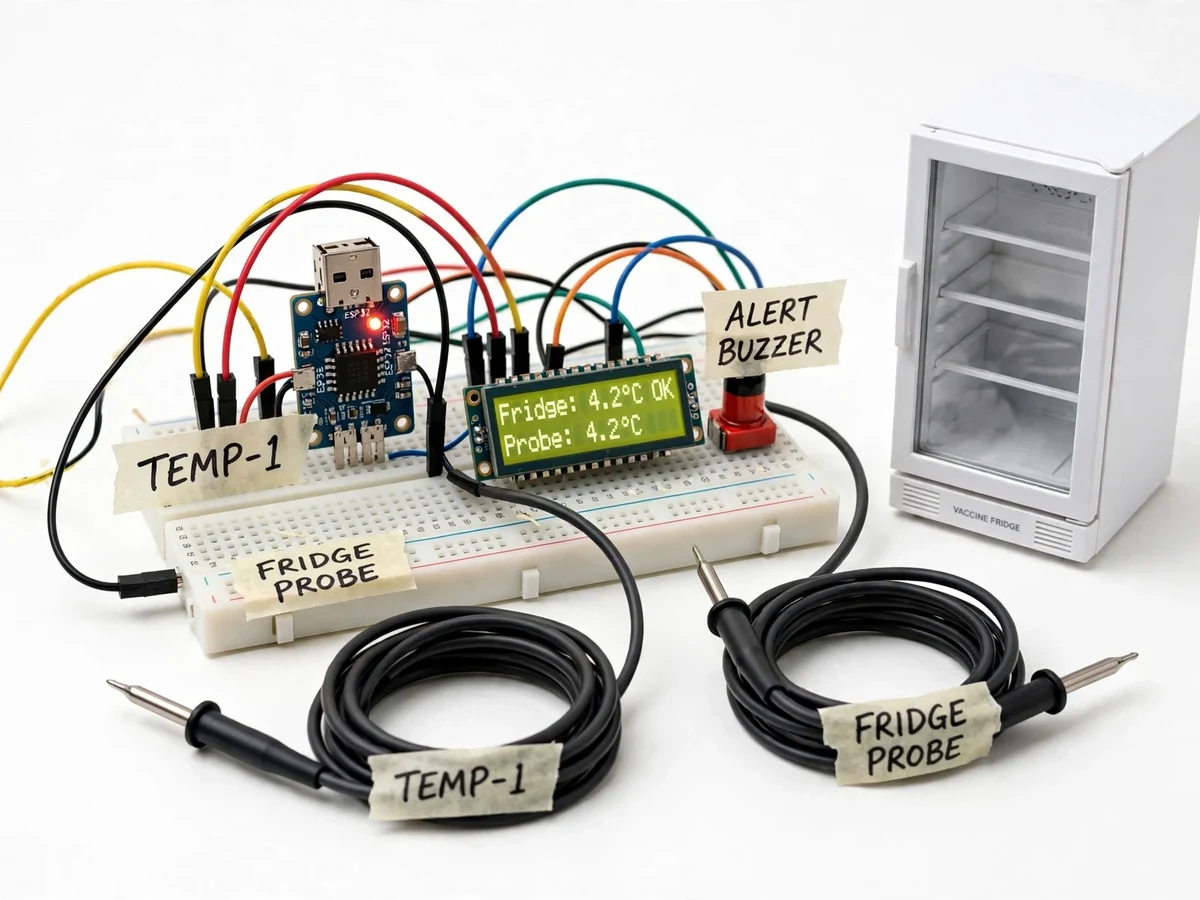 Cold Chain Temperature Monitor for Vaccine Refrigerators using IoT — project thumbnail preview