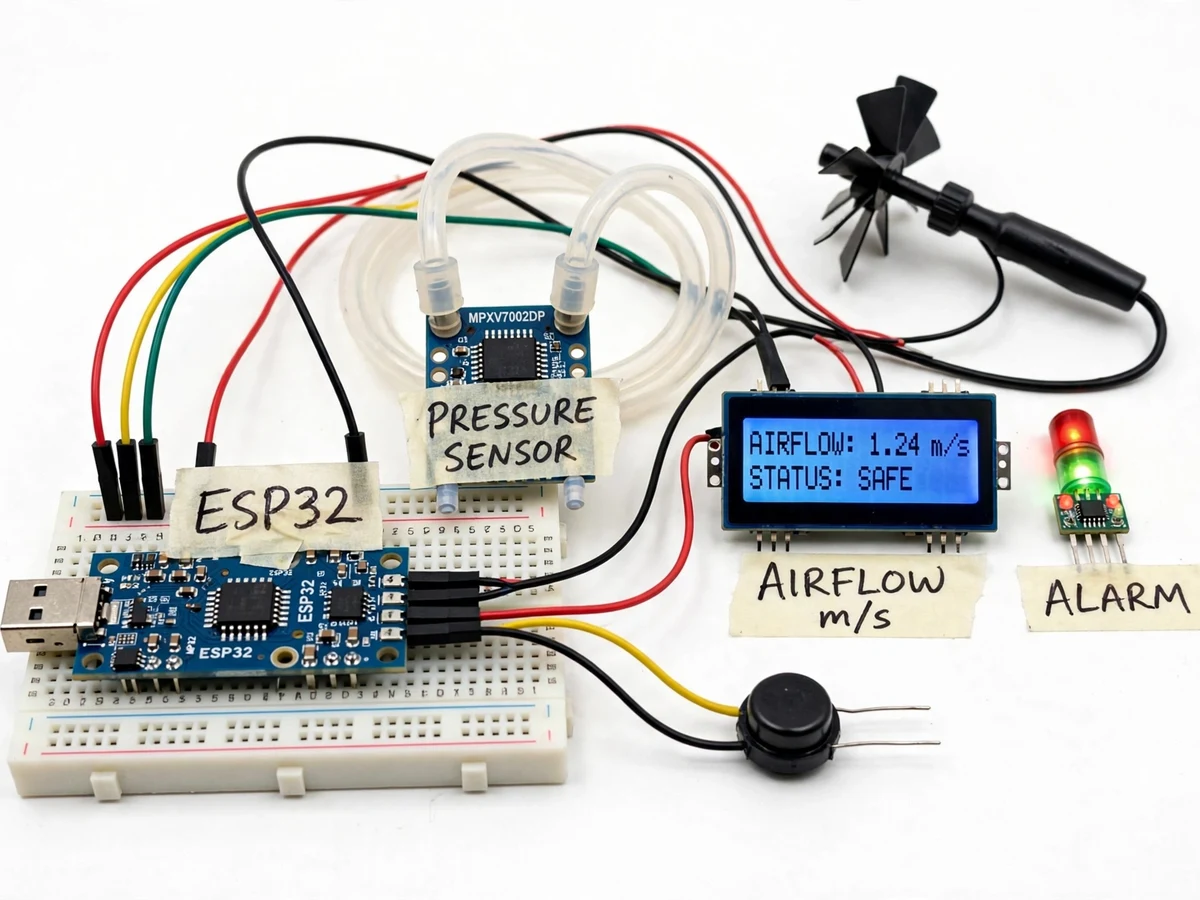Pitot Tube Airflow Measurement System with Differential Pressure Sensor — project thumbnail preview