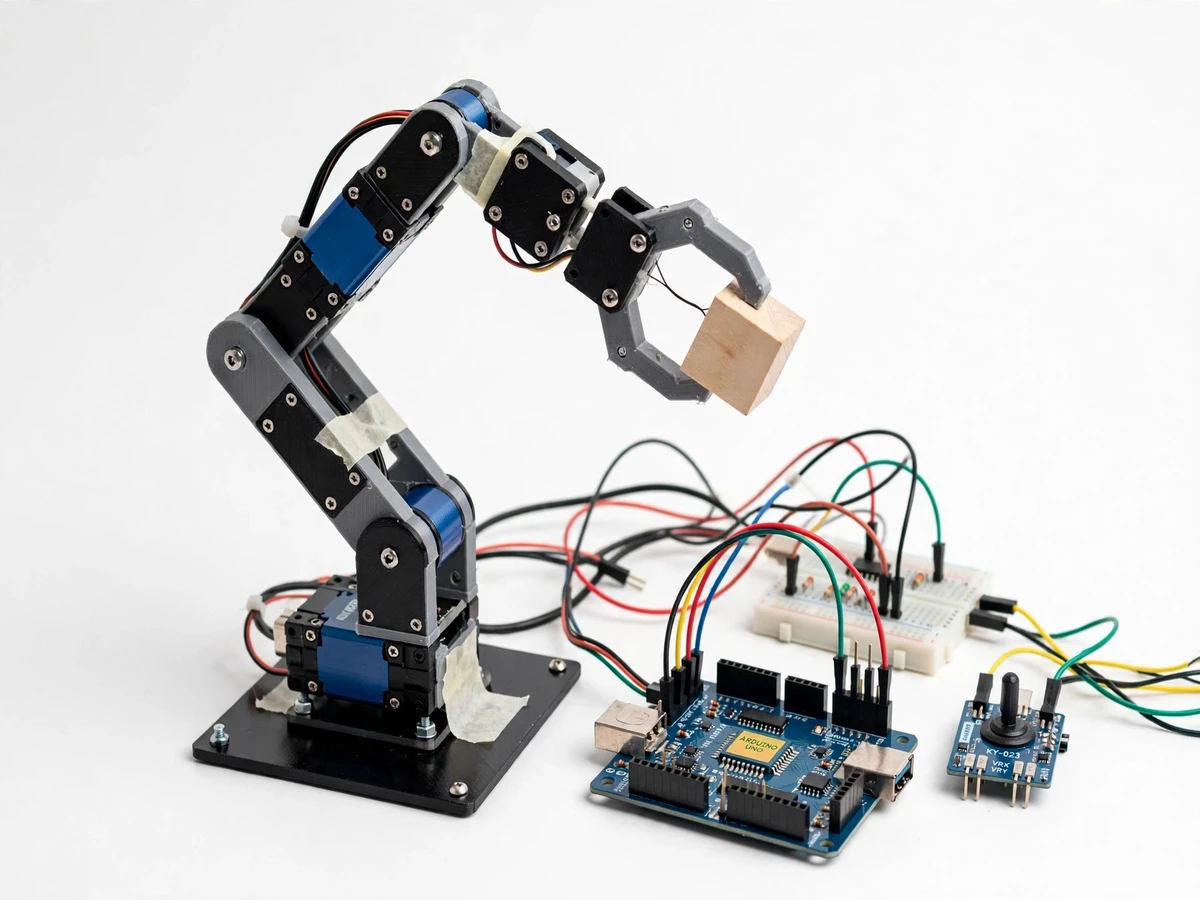 4-DOF Arduino robotic arm prototype with servo motors and gripper