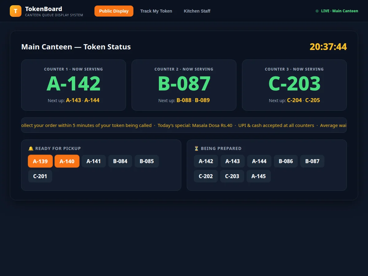 Canteen Token Queue Display System — project thumbnail preview