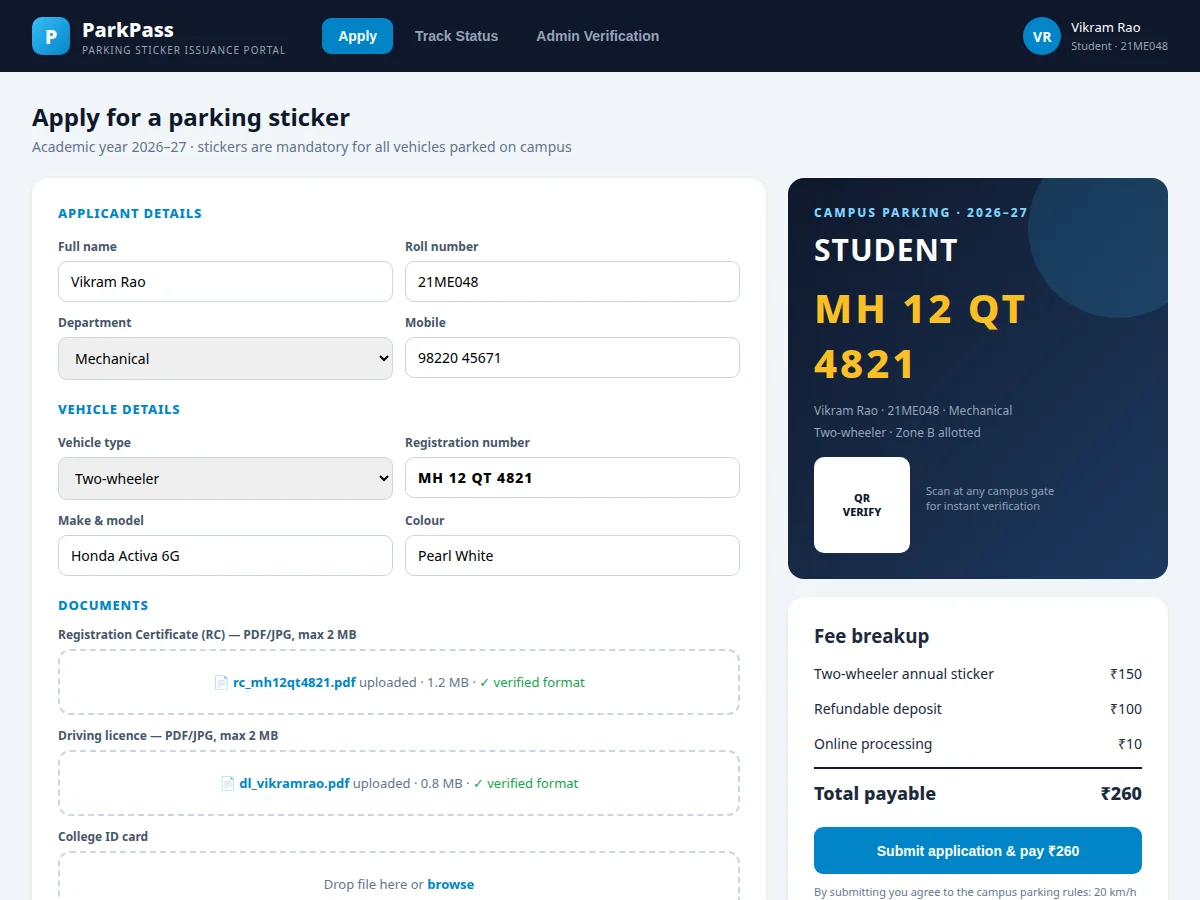 Campus Parking Sticker Issuance Portal — project thumbnail preview