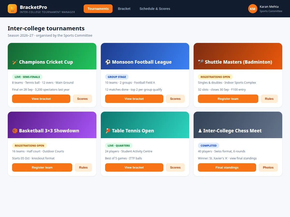 Inter-College Tournament Bracket Manager — project thumbnail preview