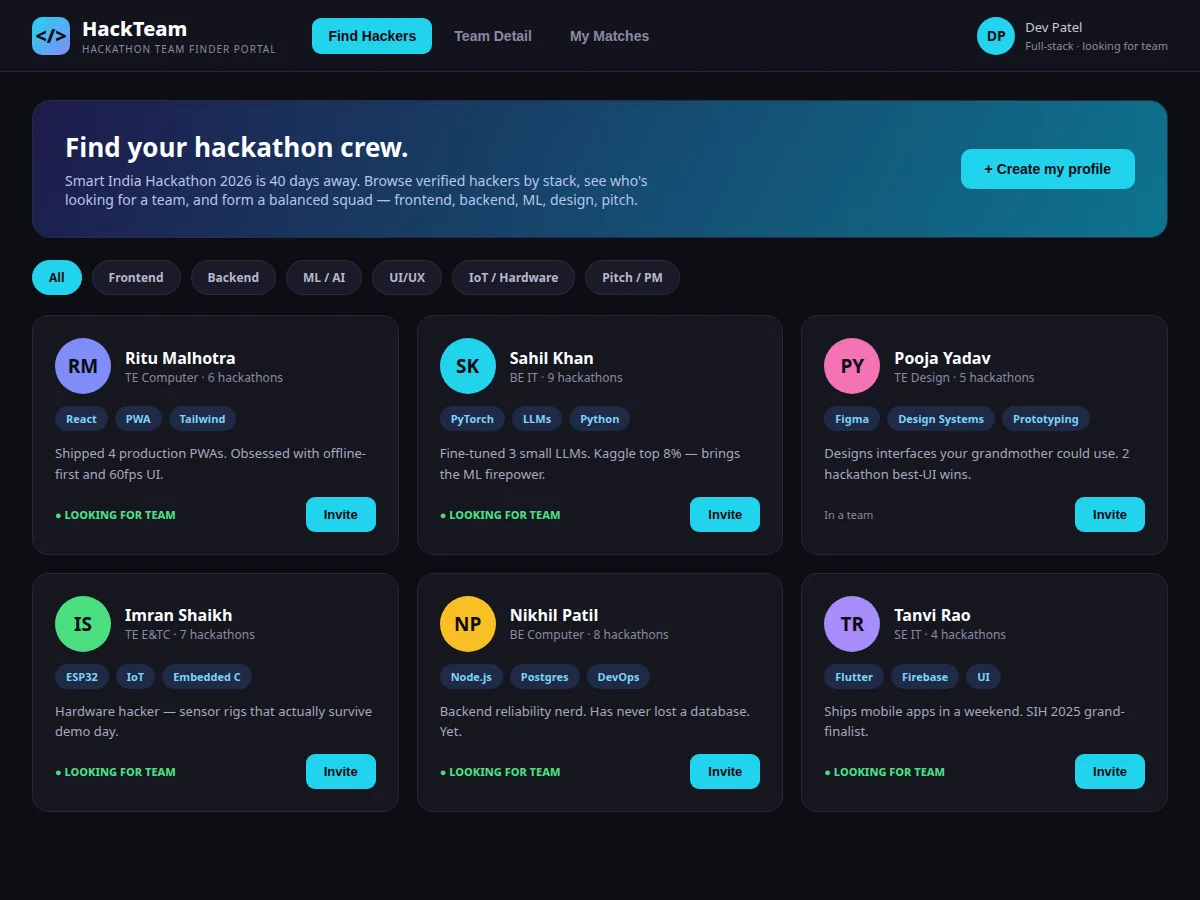 Hackathon Team Finder Portal — project thumbnail preview